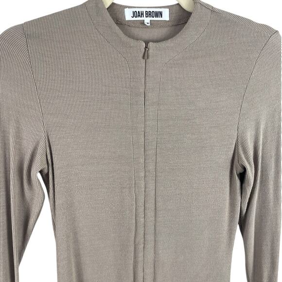 Joah Brown Invisible Zip Long Sleeve Top Ribbed Stretch Taupe Flexrib Size S/M - Picture 5 of 13